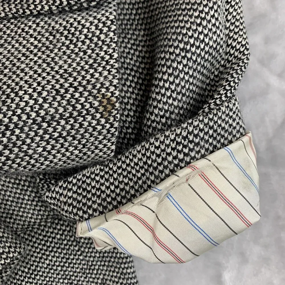Vtg Norm Thompson Blazer Men 44R Black‎ White Sport Coat Peruvian Alpaca (0702)